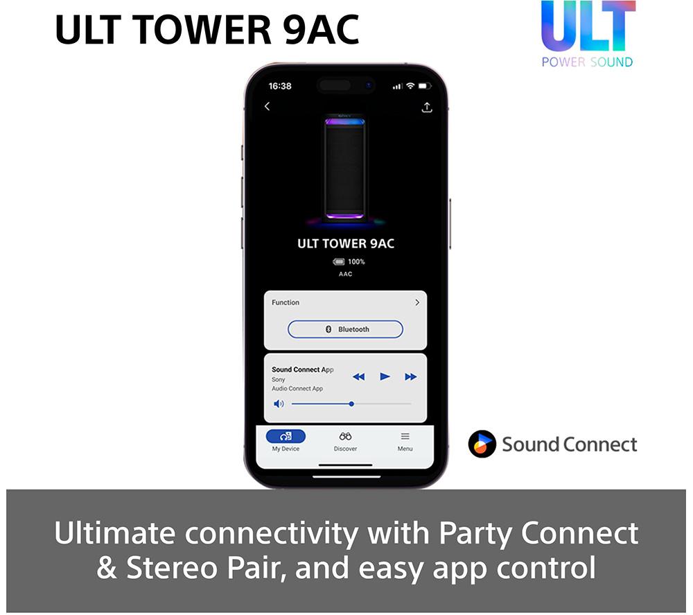 SONY ULT Tower 9AC Bluetooth Party Speaker - Black image number 10 of 29