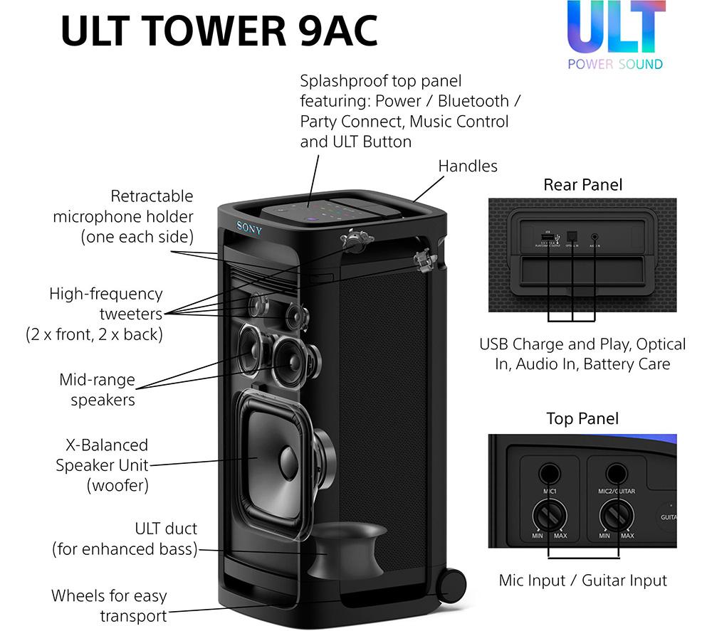 SONY ULT Tower 9AC Bluetooth Party Speaker - Black image number 11 of 29