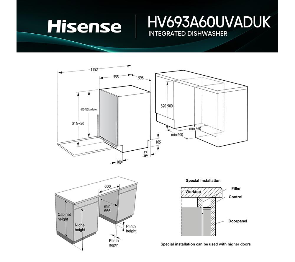 HISENSE UV Clean HV693A60UVADUK Full-size Fully Integrated WiFi-enabled Dishwasher image number 13 of 29