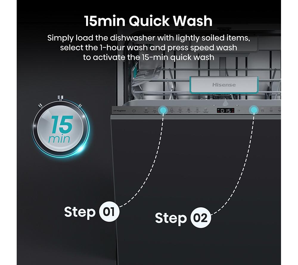 HISENSE UV Clean HV693A60UVADUK Full-size Fully Integrated WiFi-enabled Dishwasher image number 19 of 29