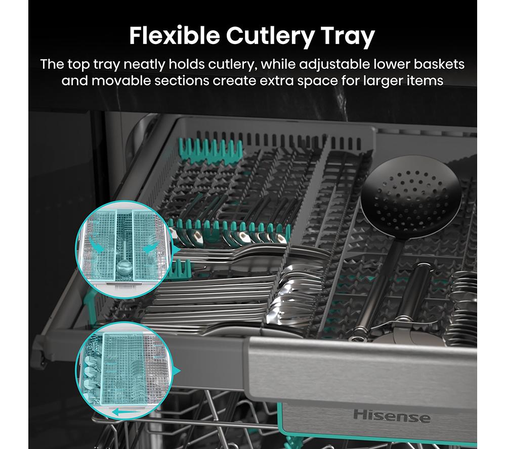 HISENSE UV Clean HV693A60UVADUK Full-size Fully Integrated WiFi-enabled Dishwasher image number 20 of 29