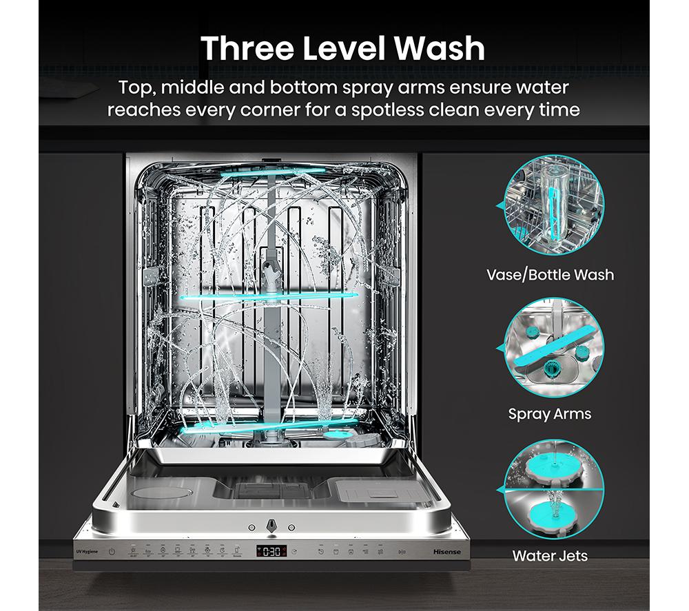 HISENSE UV Clean HV693A60UVADUK Full-size Fully Integrated WiFi-enabled Dishwasher image number 21 of 29