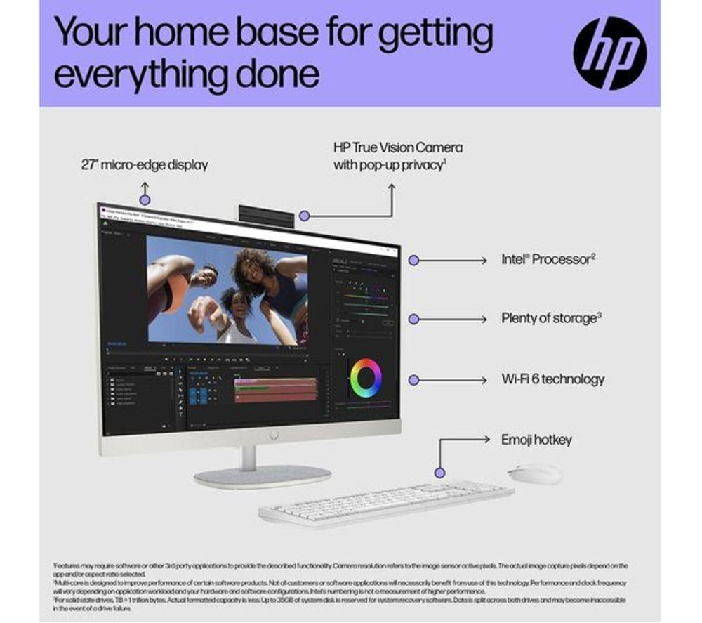 HP Pavilion 27-cr1006na 27" Refurbished All-in-One PC - Intel&reg; Core&trade; Ultra 7, 1 TB SSD, White (Very Good Condition) image number 4 of 15