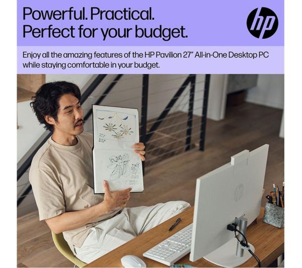 HP Pavilion 27-cr1006na 27" Refurbished All-in-One PC - Intel&reg; Core&trade; Ultra 7, 1 TB SSD, White (Very Good Condition) image number 5 of 15