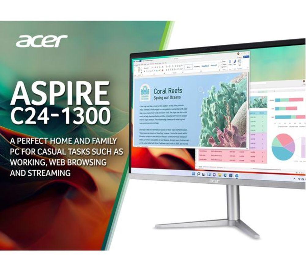 ACER Aspire C24-1300 23.8" Refurbished All-in-One PC - AMD Ryzen 5, 1 TB SSD, Black (Very Good Condition) image number 3 of 8