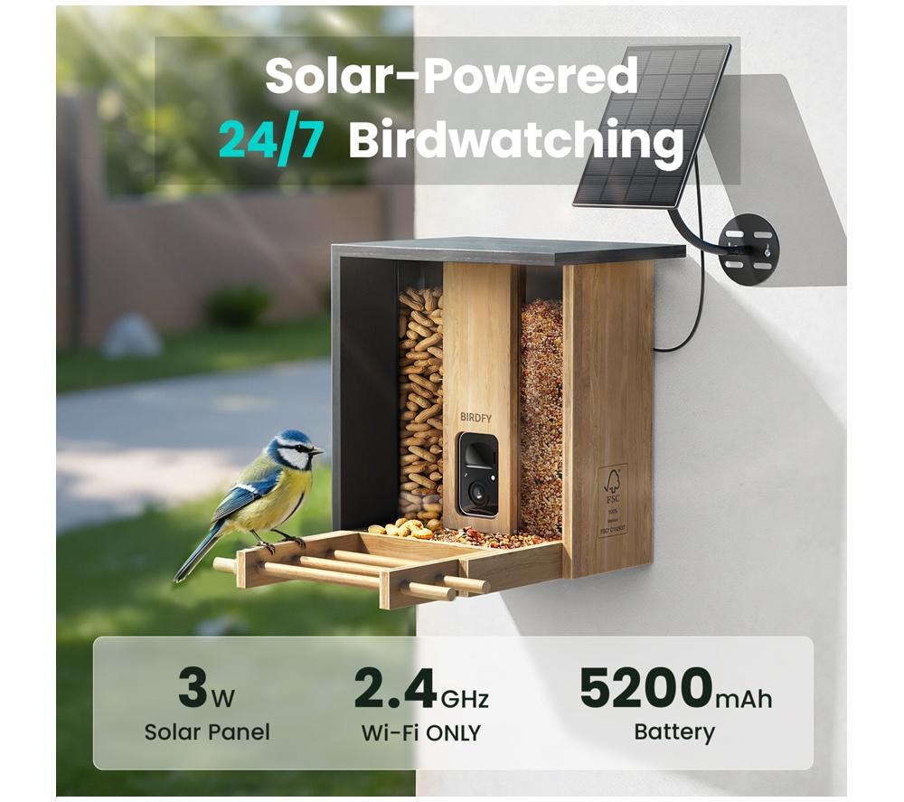 BIRDFY Smart Camera Bird Feeder with Solar Roof - Bamboo image number 8 of 11
