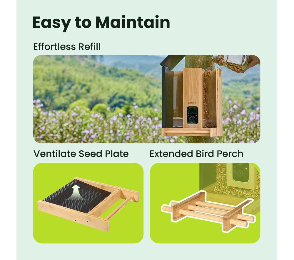 BIRDFY Smart Camera Bird Feeder with Solar Roof - Bamboo image number 11 of 11