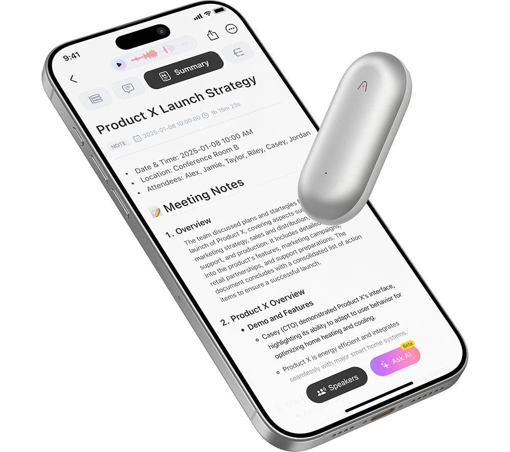 Plaud Notepin Digital Voice Recorder - 64 Gb, Silver, Silver/Grey