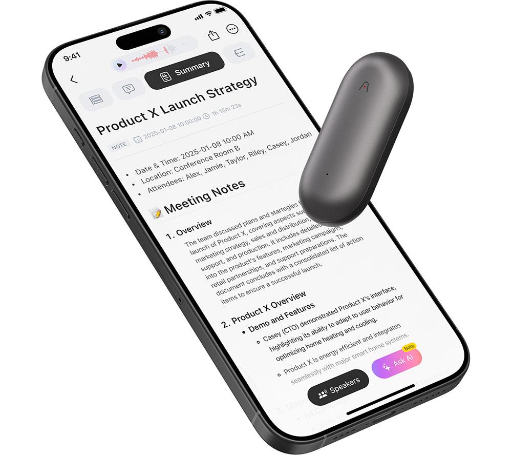 Plaud Notepin Digital Voice Recorder - 64 Gb, Grey, Silver/Grey