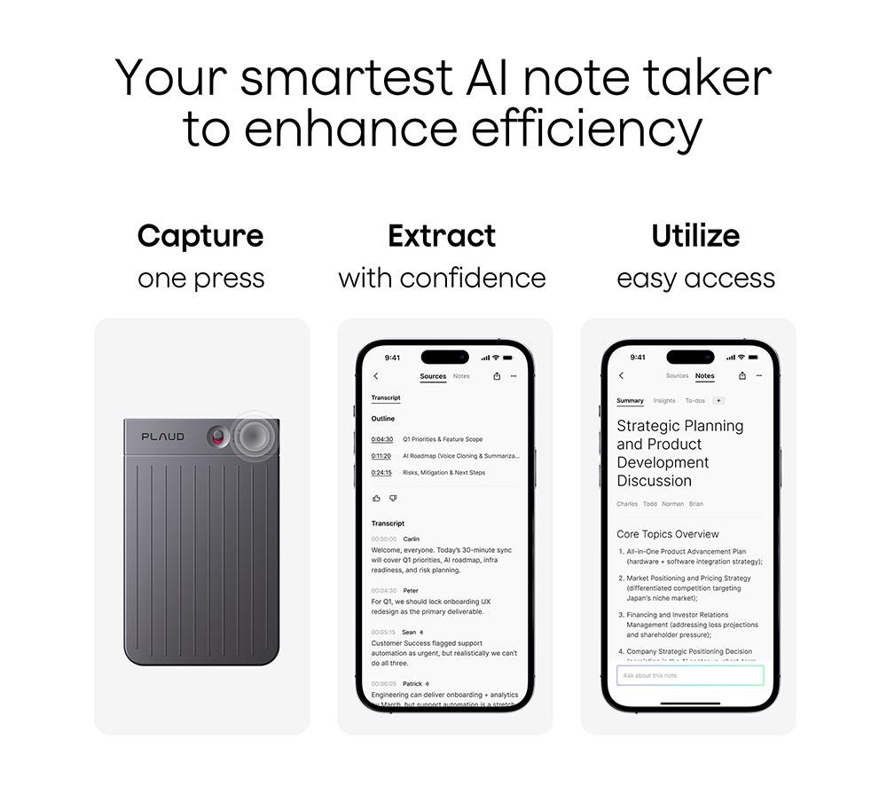 PLAUD Note AI Voice Recorder with Case - 64GB, Starlight image number 3 of 11