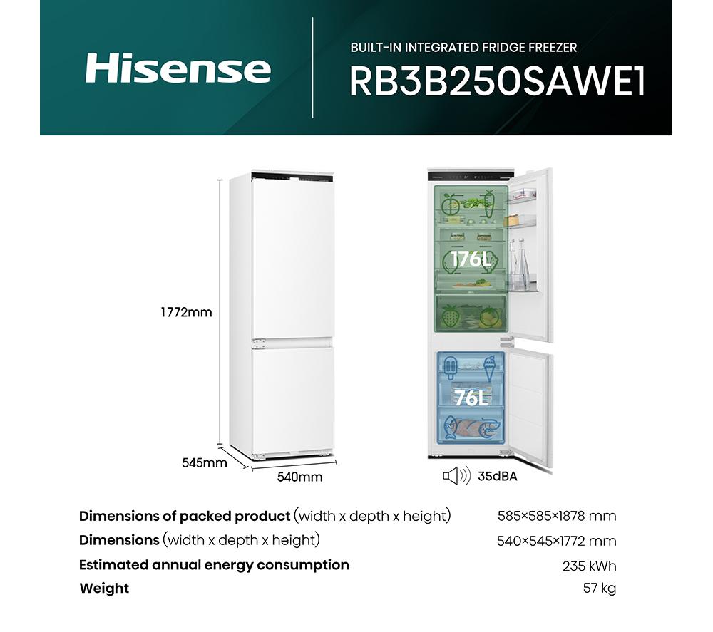 HISENSE RB3B250SAWE1 Integrated Smart 60/40 Fridge Freezer - Sliding Hinge image number 13 of 14