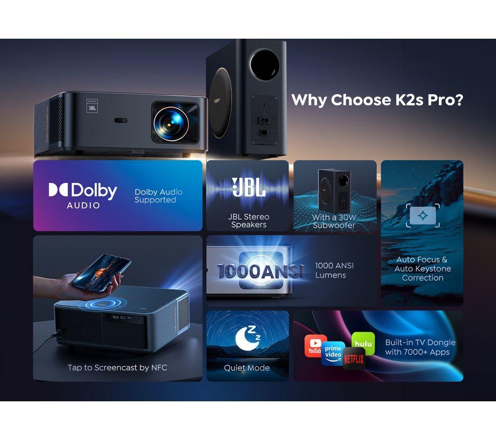 YABER K2s Pro Smart Full HD Home Cinema Projector & Subwoofer image number 13 of 13