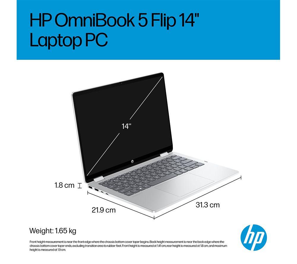 HP OmniBook 5 14" 2 in 1 Laptop - Intel&reg; Core&trade; i5, 512 GB SSD, Silver image number 9 of 29