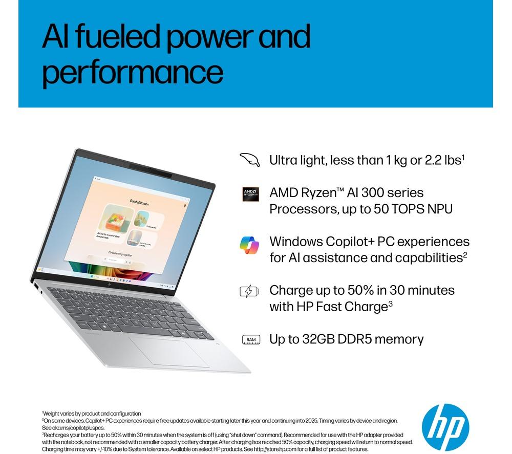 HP OmniBook 7 Aero NGAI 13.3" Laptop - AMD Ryzen AI 5, 512 GB SSD, Glacier Silver image number 8 of 24