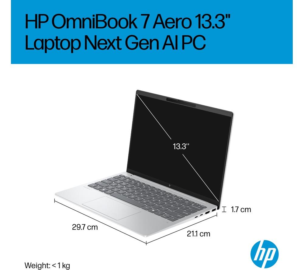 HP OmniBook 7 Aero NGAI 13.3" Laptop - AMD Ryzen AI 5, 512 GB SSD, Glacier Silver image number 12 of 24