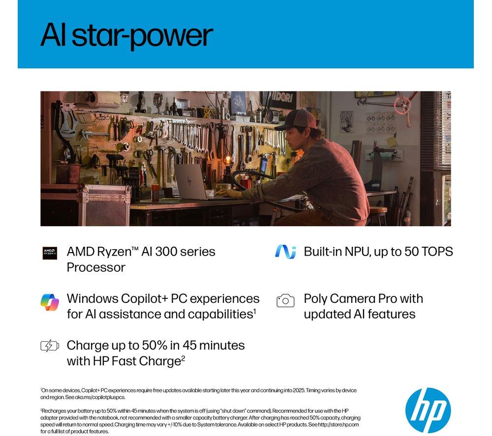 HP OmniBook X Flip NGAI 16" 2 in 1 Laptop - AMD Ryzen AI 5, 512 GB SSD, Meteor Silver image number 5 of 31
