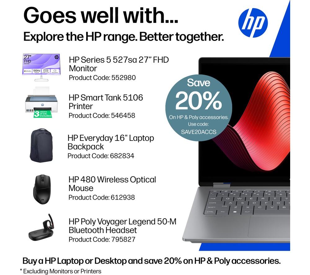 HP OmniBook X Flip NGAI 14" 2 in 1 Laptop - AMD Ryzen AI 7, 1 TB SSD, Meteor Silver image number 3 of 28