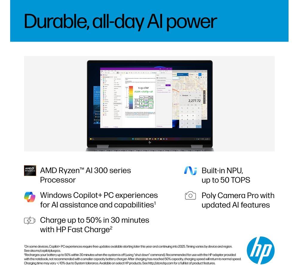 HP OmniBook X Flip NGAI 14" 2 in 1 Laptop - AMD Ryzen AI 7, 1 TB SSD, Meteor Silver image number 5 of 28