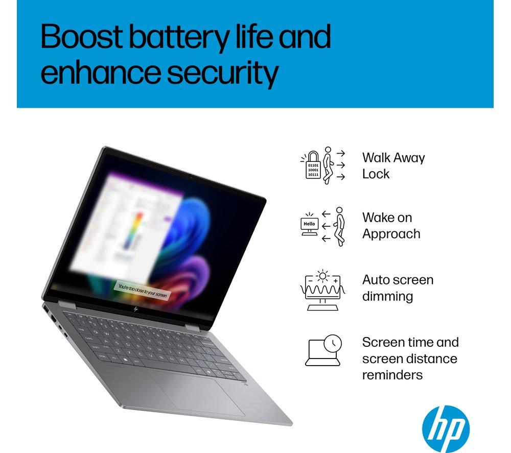 HP OmniBook X Flip NGAI 14" 2 in 1 Laptop - AMD Ryzen AI 7, 1 TB SSD, Meteor Silver image number 7 of 28