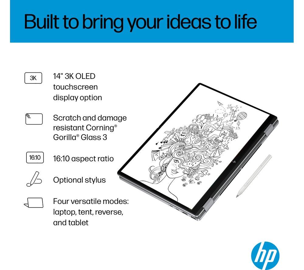 HP OmniBook X Flip NGAI 14" 2 in 1 Laptop - AMD Ryzen AI 7, 1 TB SSD, Meteor Silver image number 9 of 28