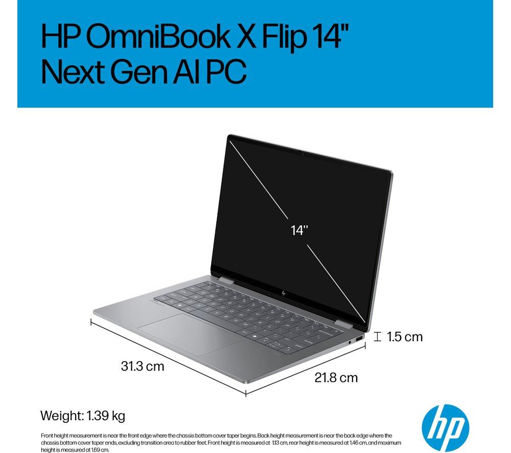 HP OmniBook X Flip NGAI 14" 2 in 1 Laptop - AMD Ryzen AI 7, 1 TB SSD, Meteor Silver image number 12 of 28