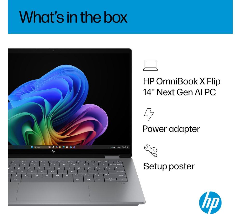 HP OmniBook X Flip NGAI 14" 2 in 1 Laptop - AMD Ryzen AI 7, 1 TB SSD, Meteor Silver image number 14 of 28