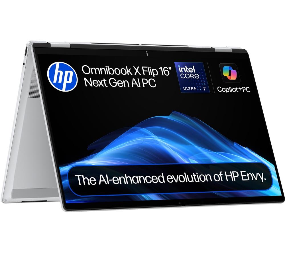 HP OmniBook X Flip NGAI 16" 2 in 1 Laptop, Copilot+ PC - Intel Core Ultra 7, 1 TB SSD, Glacier Silver
