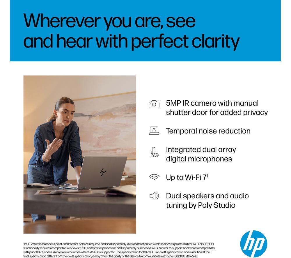HP OmniBook X Flip NGAI 16" 2 in 1 Laptop, Copilot+ PC - Intel&reg; Core&trade; Ultra 7, 1 TB SSD, Glacier Silver image number 8 of 31