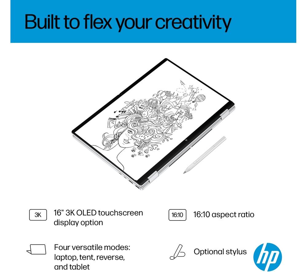 HP OmniBook X Flip NGAI 16" 2 in 1 Laptop, Copilot+ PC - Intel&reg; Core&trade; Ultra 7, 1 TB SSD, Glacier Silver image number 10 of 31