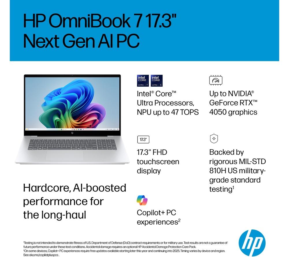 HP OmniBook 7 NGAI 17.3" Laptop - Intel&reg; Core&trade; Ultra 7, 1 TB SSD, 16GB RAM, Silver image number 4 of 28