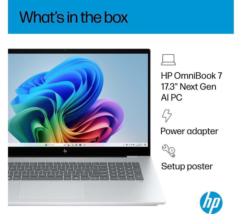 HP OmniBook 7 NGAI 17.3" Laptop - Intel&reg; Core&trade; Ultra 7, 1 TB SSD, 16GB RAM, Silver image number 14 of 28