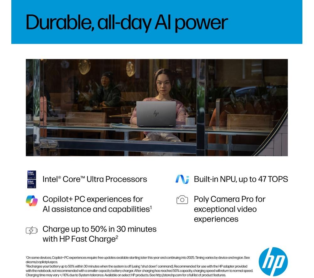 HP OmniBook X Flip NGAI 14" 2 in 1 Laptop - Intel&reg; Core&trade; Ultra 7, 1 TB SSD, Meteor Silver image number 5 of 29