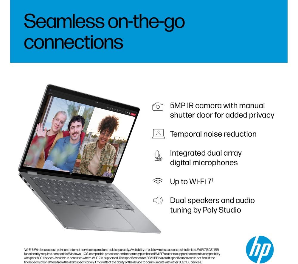 HP OmniBook X Flip NGAI 14" 2 in 1 Laptop - Intel&reg; Core&trade; Ultra 7, 1 TB SSD, Meteor Silver image number 7 of 29