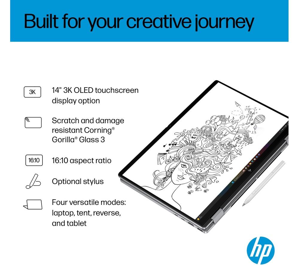 HP OmniBook X Flip NGAI 14" 2 in 1 Laptop - Intel&reg; Core&trade; Ultra 7, 1 TB SSD, Meteor Silver image number 9 of 29