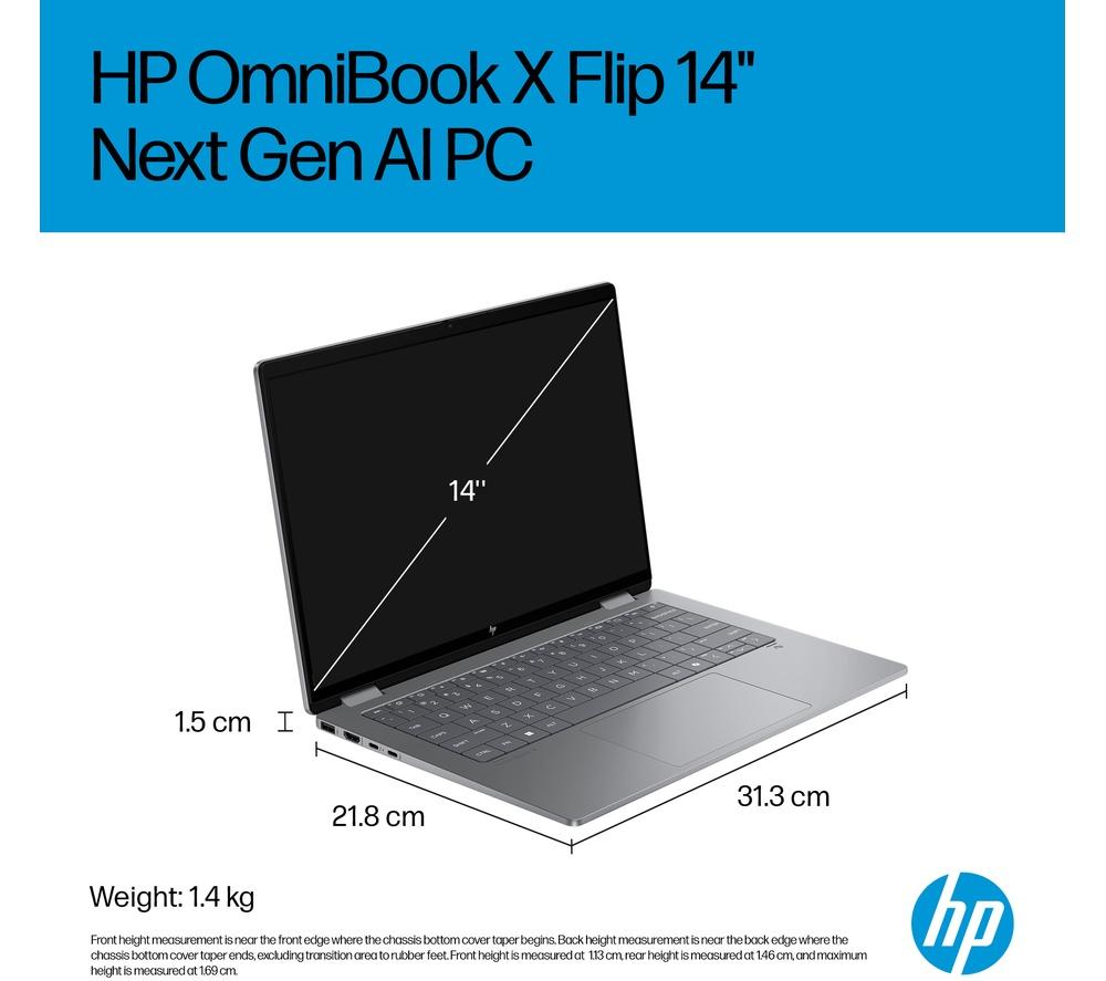 HP OmniBook X Flip NGAI 14" 2 in 1 Laptop - Intel&reg; Core&trade; Ultra 7, 1 TB SSD, Meteor Silver image number 14 of 29