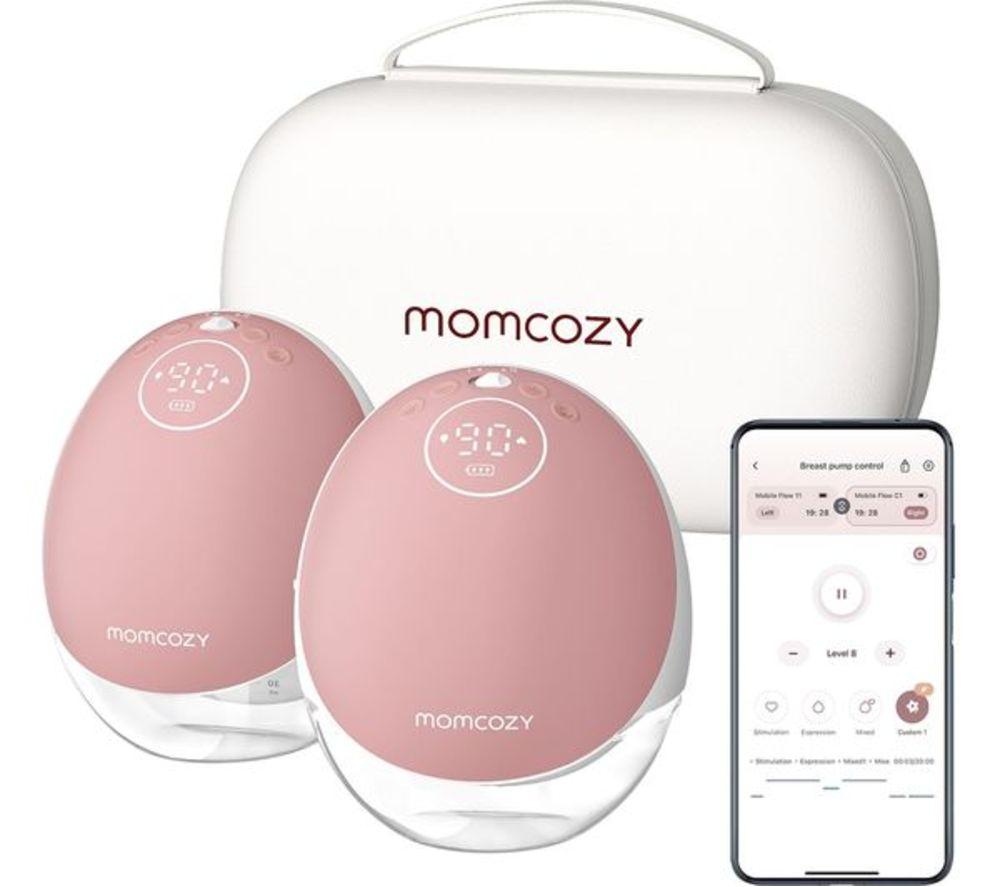 MOMCOZY M9 Mobile Flow Double Breast Pump - Pink & White