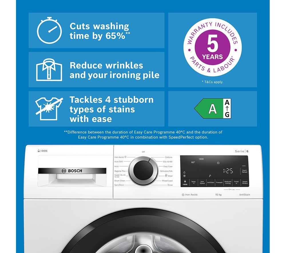 BOSCH Series 6 WGG254F1GB iDos AntiStain 10 kg 1400 Spin Washing Machine - White image number 2 of 19