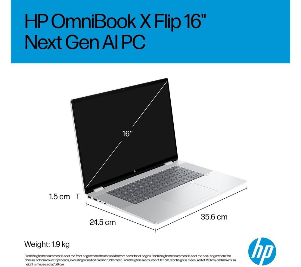 HP OmniBook X Flip NGAI 16" 2 in 1 Laptop - Intel&reg; Core&trade; Ultra 5, 512 GB SSD, Glacier Silver image number 14 of 33