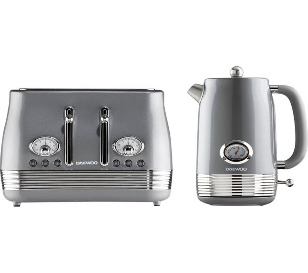 Daewoo Denver Sda2846ge Jug Kettle & 4-Slice Toaster Bundle - Smoked Grey, Silver/Grey