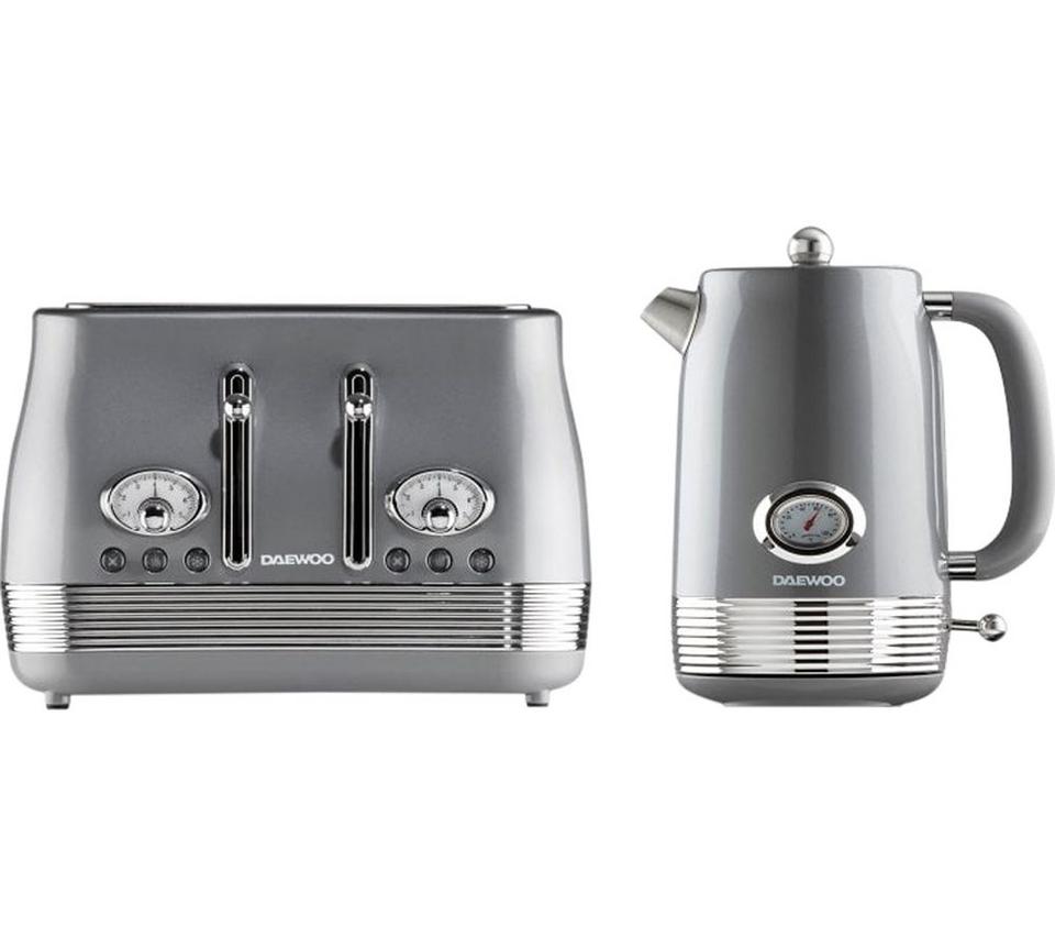 DAEWOO Denver SDA2846GE Jug Kettle & 4-Slice Toaster Bundle - Smoked Grey