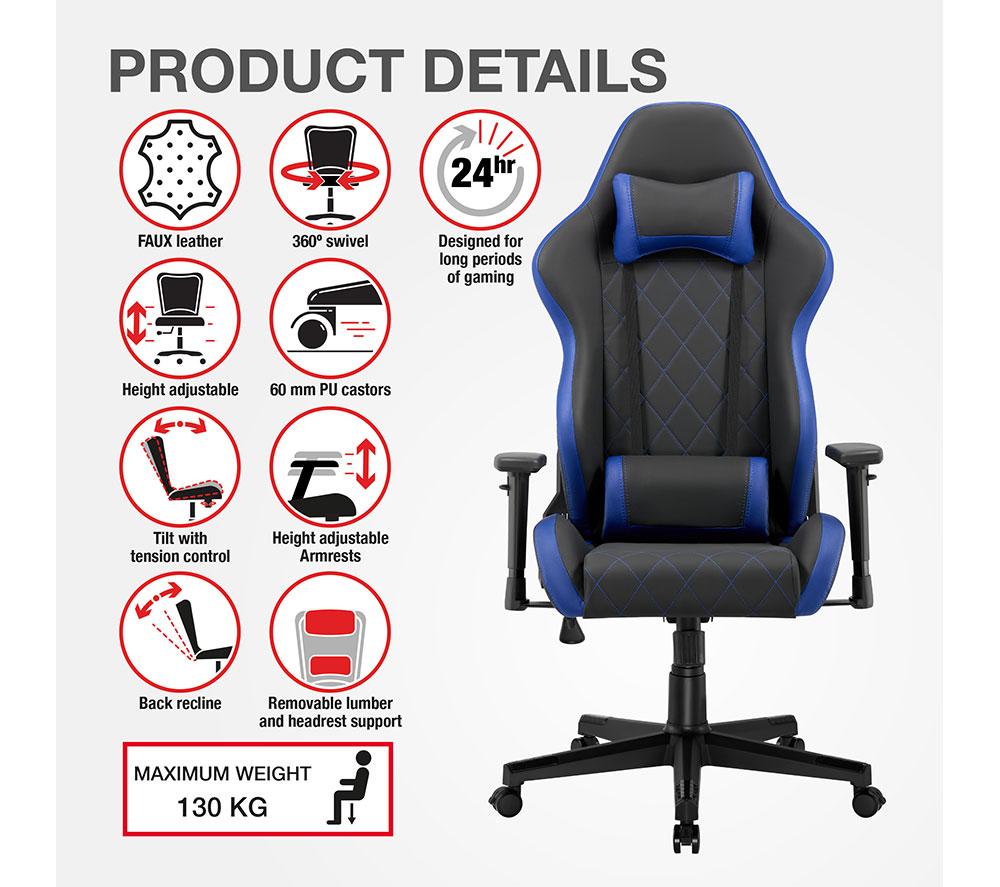 TTAP Monaco Gaming Chair - Black & Blue image number 5 of 6