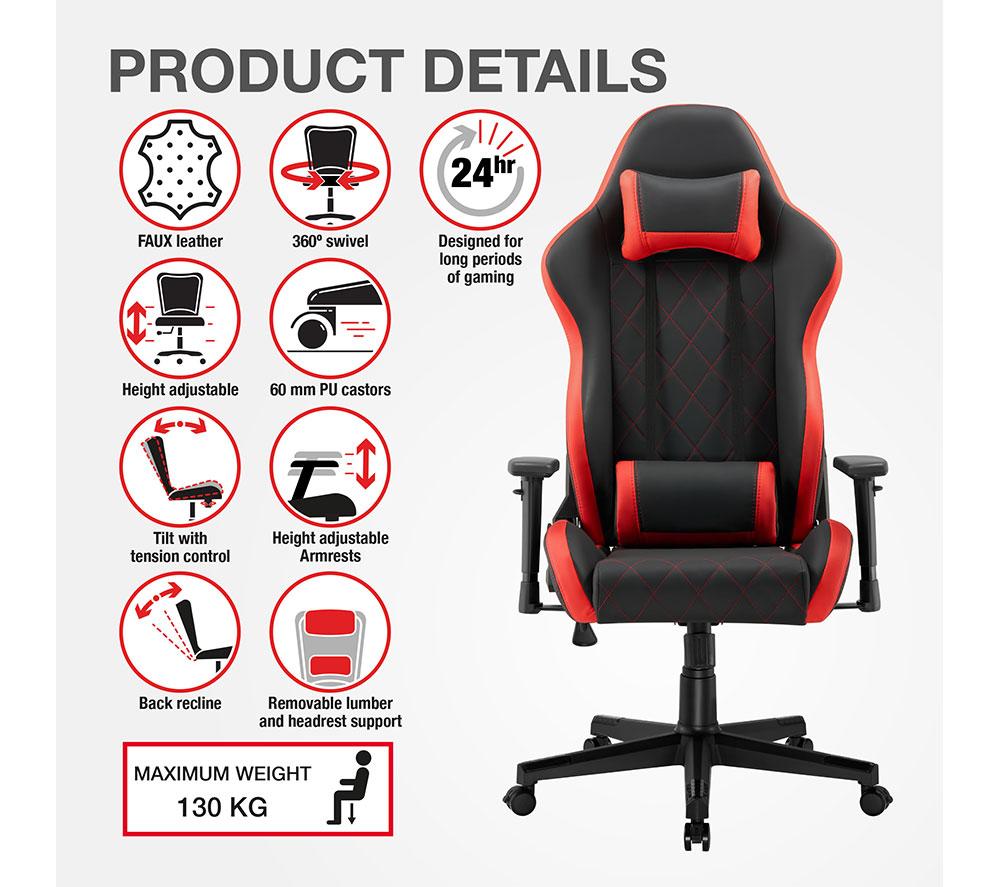 TTAP Monaco Gaming Chair - Black & Red image number 5 of 6
