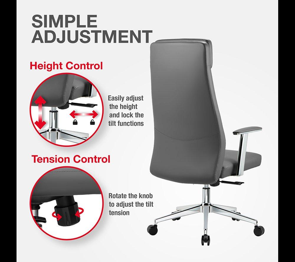 TTAP York PU Leather Tilting Executive Chair - Grey image number 3 of 10