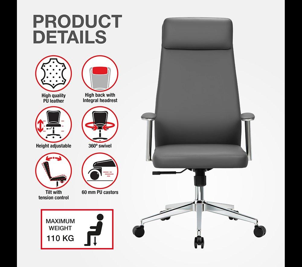 TTAP York PU Leather Tilting Executive Chair - Grey image number 5 of 10