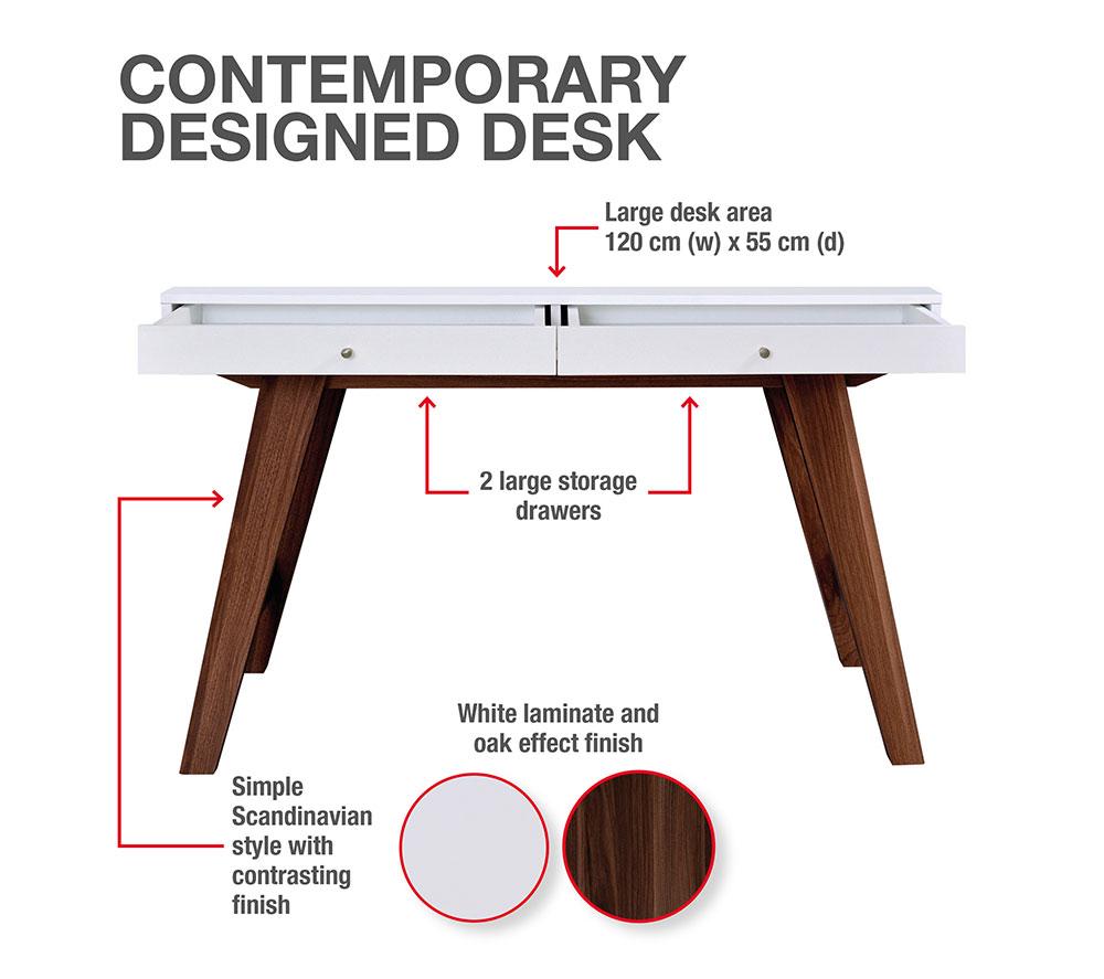 TTAP Florence Home Office Desk - White & Brown image number 6 of 7