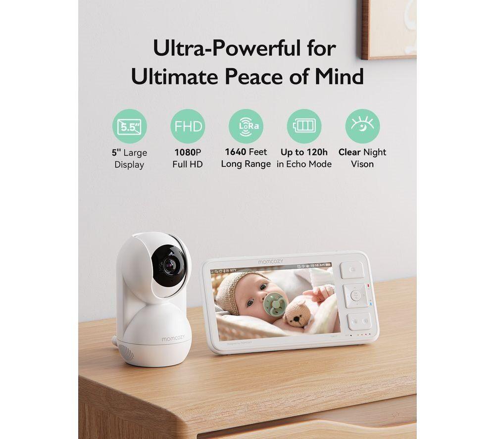 MOMCOZY BM03 5.5" LCD Screen Video Baby Monitor - White image number 6 of 7
