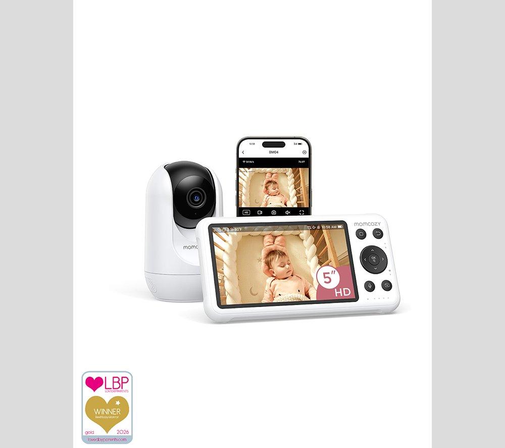 momcozy Video babymonitor, 1080p 5 inch HD babymonitor met camera en audio, infrarood nachtzicht, 5000 mAh batterij, 2-weg talk