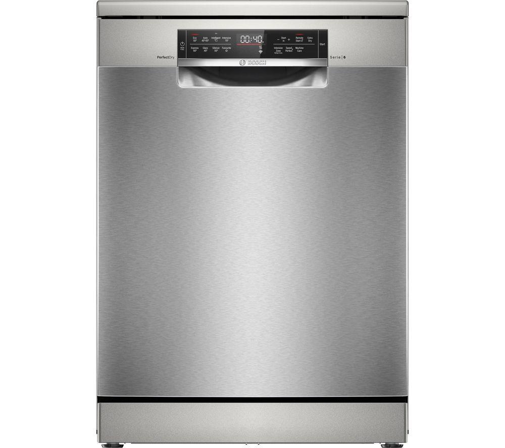 BOSCH Series 6 PerfectDry SMS6TCI02G Full-size WiFi-enabled Dishwasher – Brushed Steel, Brushed Steel