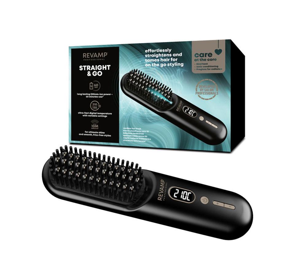 REVAMP Straight & Go Ionic Cordless Straightening & Smoothing Hot Brush - Black & Gold