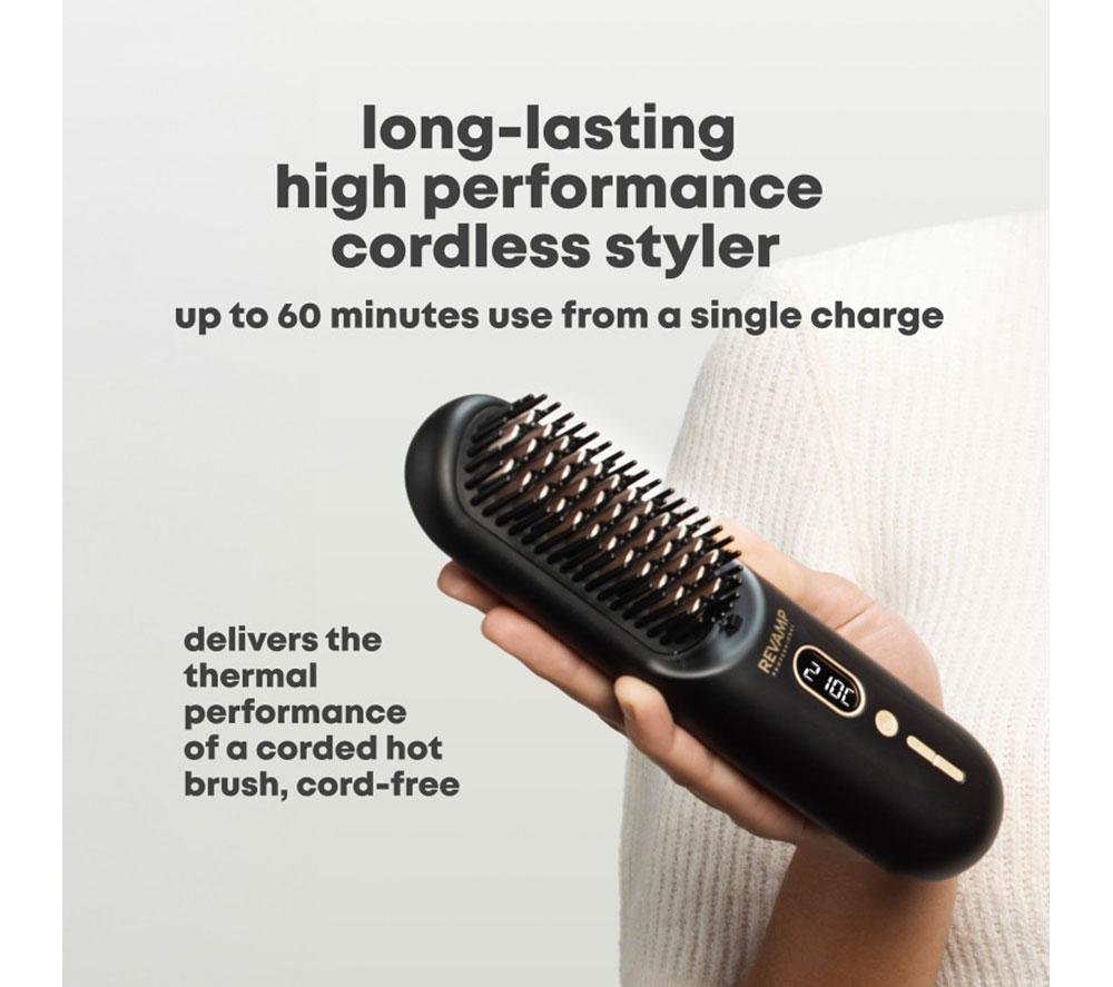 REVAMP Straight & Go Ionic Cordless Straightening & Smoothing Hot Brush - Black & Gold image number 6 of 8